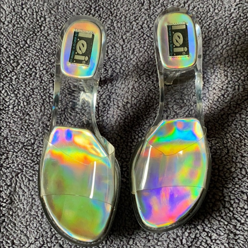 l.e.i clear slip on heels